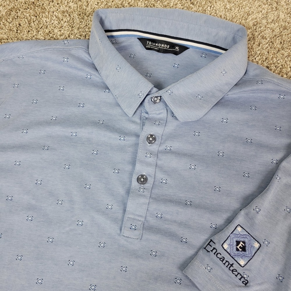 7 Diamonds Mens XL Blue AOP Geometric Performance Stretch Polo Short Sleeve